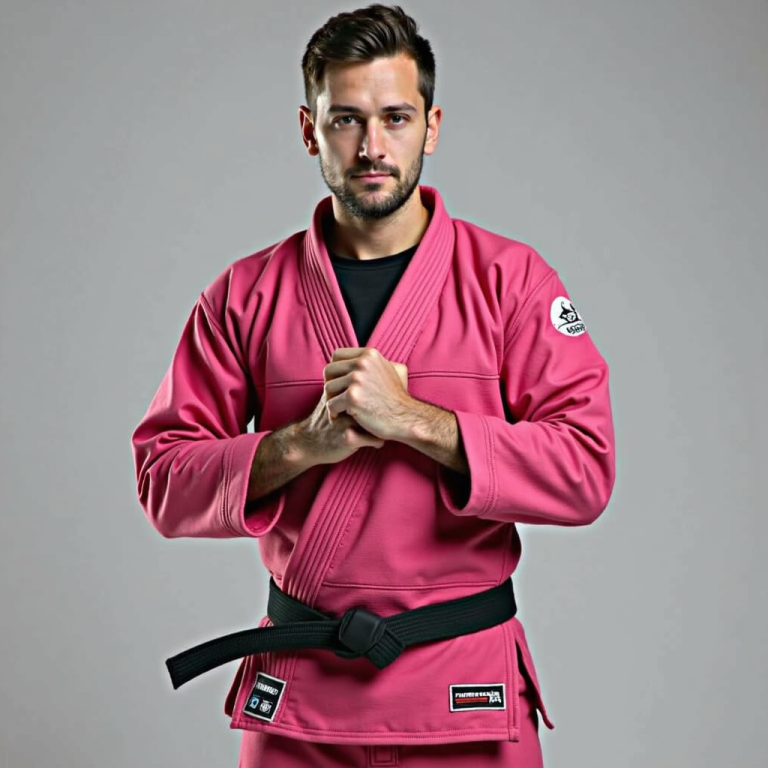 What Colour Gi Should I Wear, a pink gi maybe? A guy wearing a pink gi.