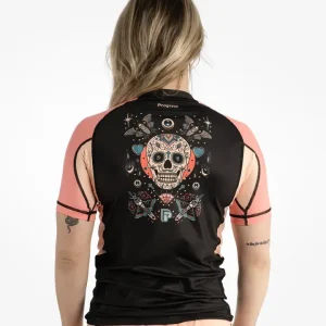 Progress Ladies Sugar Skull Rash Guard in vibrant colors.