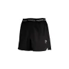 Progress Academy logo imprinted on black and gold board shorts