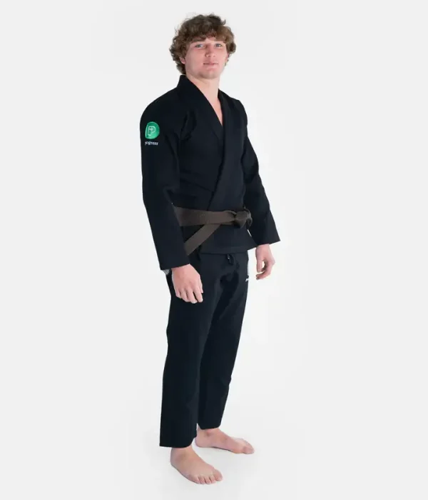 Progress Bengal Kimono Bjj Gi Black 5 A person wearing a Progress Bengal Kimono BJJ Gi