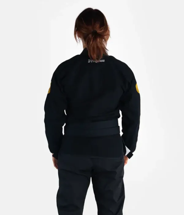 Progress Ladies Featherlight Lightweight Competition Bjj Gi Black 1 Woman wearing Progress Ladies Featherlight Lightweight Competition BJJ Gi