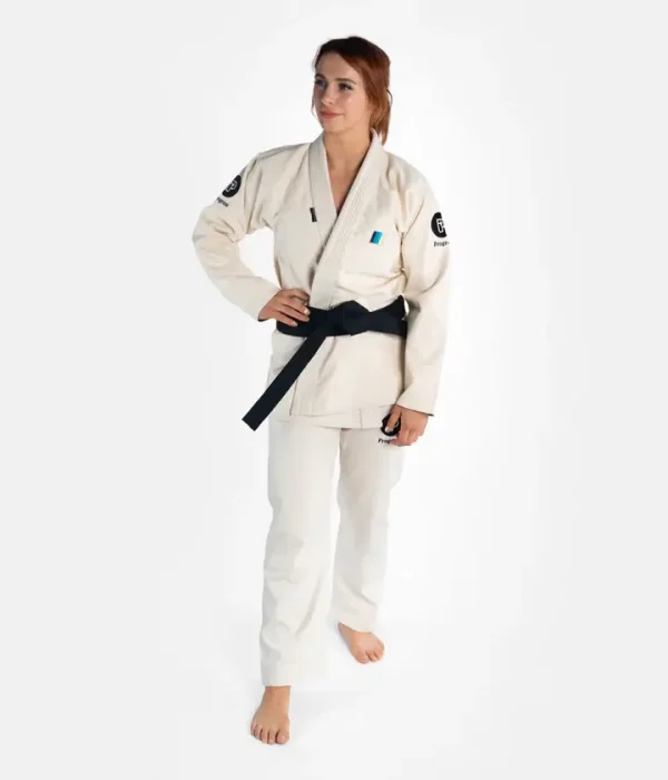 Progress Ladies M6 Mark 6 Bjj Gi Unbleached 1 Lady wearing Progress Ladies M6 Mark 6 BJJ Gi