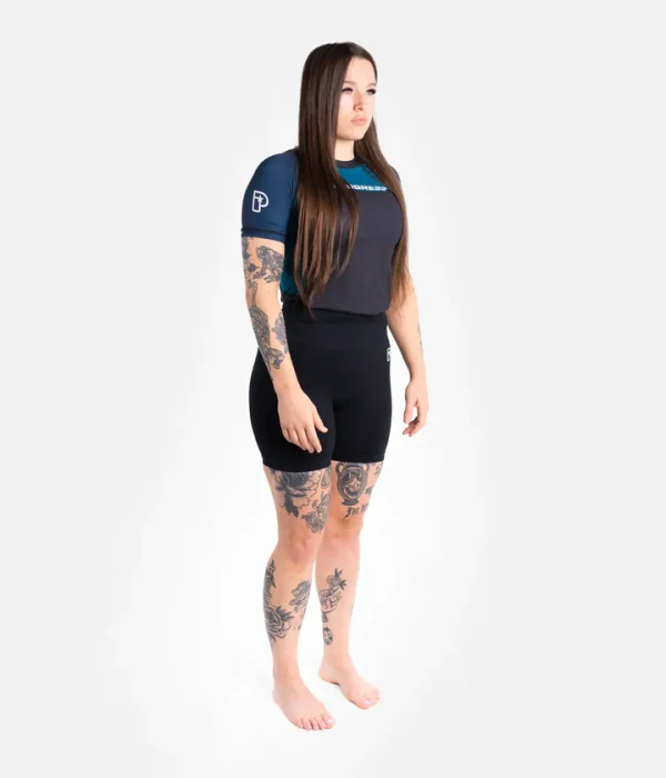 Progress Ladies Sugar Skull Rash Guard - Navy/Black in Navy/Black — flat lay