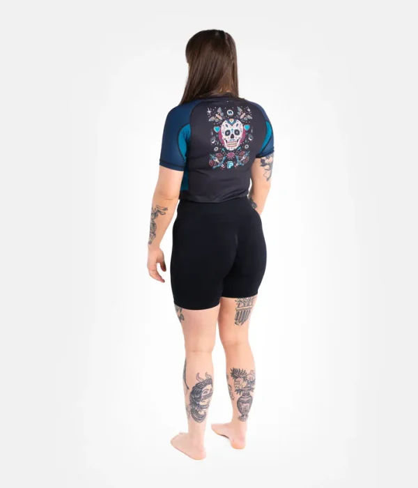 Progress Ladies Sugar Skull Rash Guard - Navy/Black in Navy/Black — front view