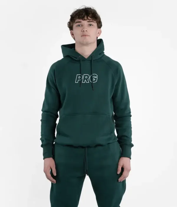 Youthful model wearing a Progress PRG black hoodie