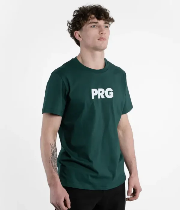 Man wearing blue Progress PRG Tee T-Shirt