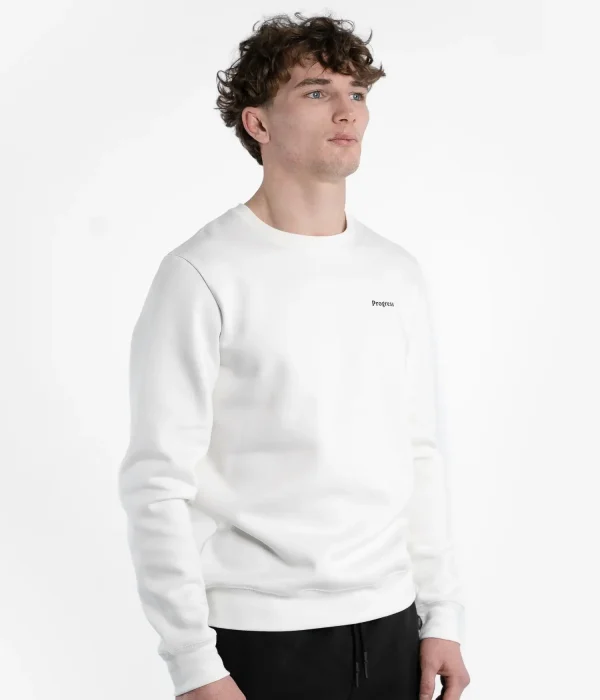 Progress Unknown Great Wave Crewneck White 2 Man wearing a stylish 'Progress Unknown Great Wave Crewneck'