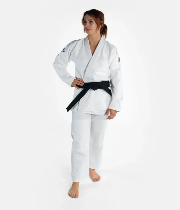 A woman wearing Progress Women's Academy BJJ Gi with a white belt.