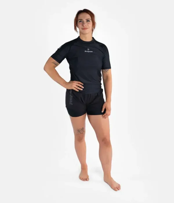 Progress Womens Flex Hybrid Shorts Black 3 Woman wearing Progress Women's Flex Hybrid Shorts
