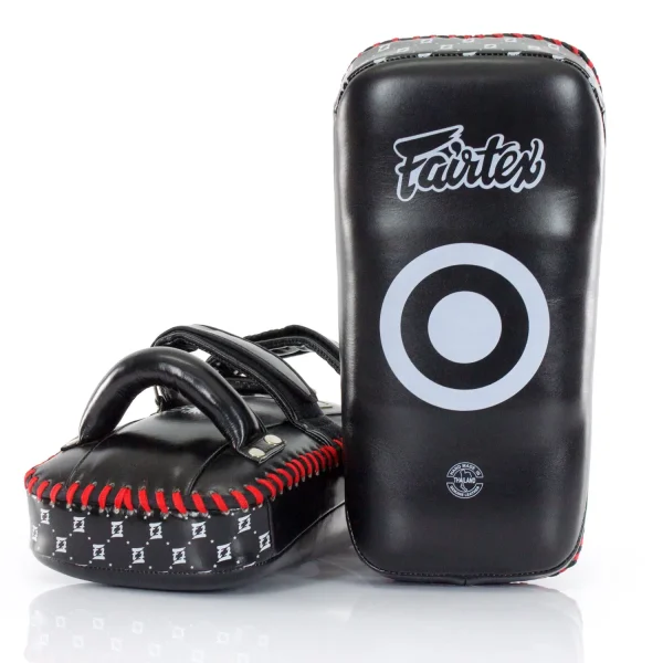 Fairtex KPLS2 Curved Superior Kick Pads - Black in Black — graphic close‑up