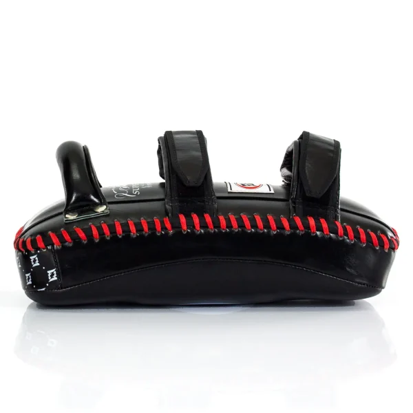 Fairtex KPLS2 Curved Superior Kick Pads - Black in Black — logo close‑up