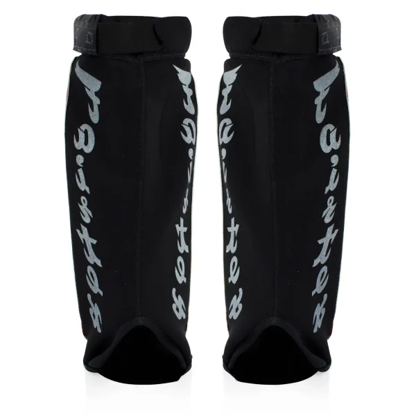 Fairtex Neoprene Sp6 Mma Shin Pads Guards Red 1 A pair of Fairtex Neoprene SP6 MMA Shin Pads Guards on a white background