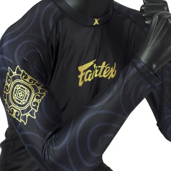 Fairtex Rash Guard Ninlapat Rg6 Black 3 Fairtex Ninlapat RG6 Rash Guard with black and white design