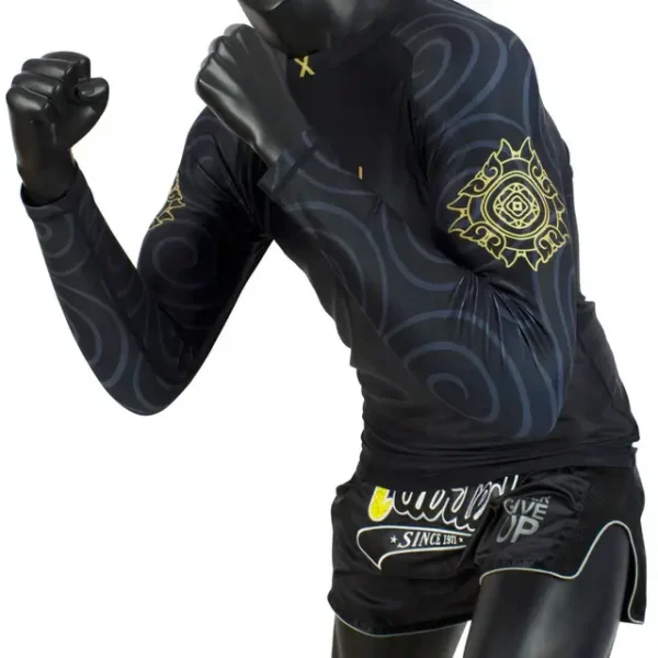 Fairtex Rash Guard Ninlapat Rg6 Black 4 Man wearing Fairtex Rash Guard Ninlapat RG6