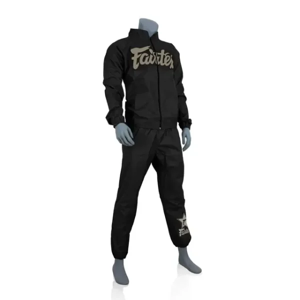 Model showcasing the Fairtex Vinyl Sweat Suit VS3