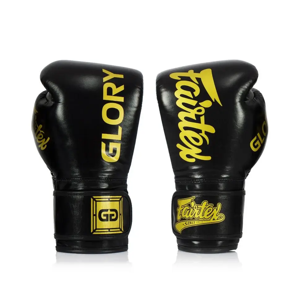 Black Fairtex X Glory Boxing Gloves BGVG1 on a white background.