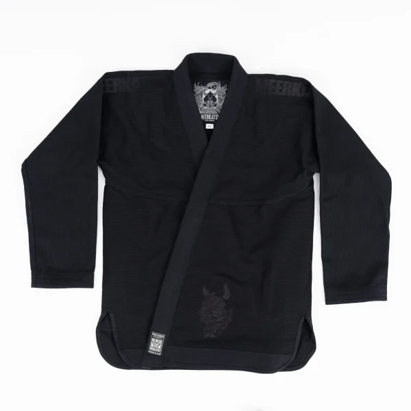 Meerkatsu Dark Hannya Kimono Bjj Gi Black 1 Woman wearing Meerkatsu Ladies Dark Hannya Kimono BJJ Gi