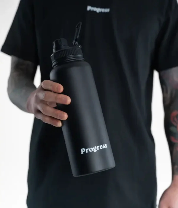 Progress 1.2L Water Bottle - Black in Black — rear print