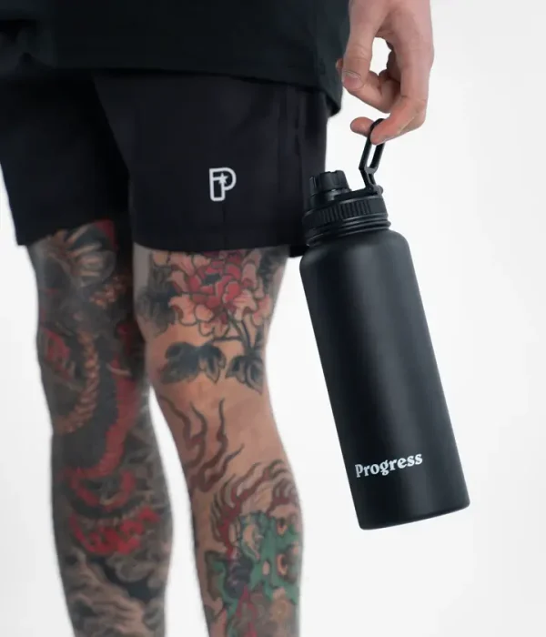Progress 1.2L Water Bottle - Black in Black — back view