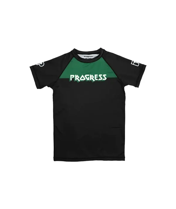 A young child wearing Progress Kids Bengal Rash Guard