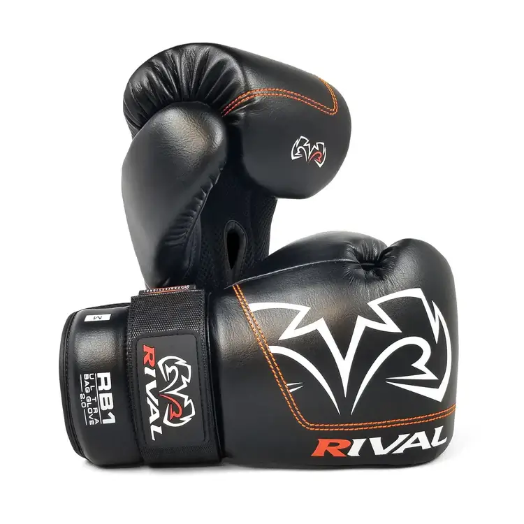 Rival Boxing Bag Gloves RB1 Ultra 2.0 in black and gold color.