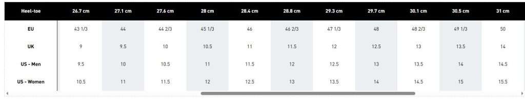 Size chart