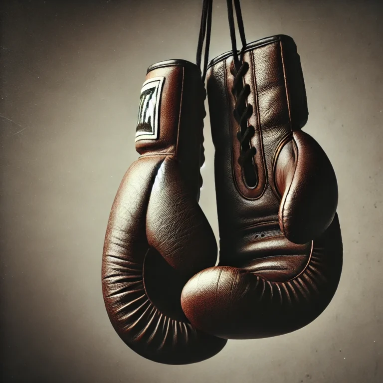A picture of boxing gloves, muay thai gloves hanging from the laces.