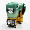 Cleto Reyes Limited Edition Sparring Gloves Velcro Green Gold 1 Image of Cleto Reyes Limited Edition Sparring Gloves with Velcro straps.