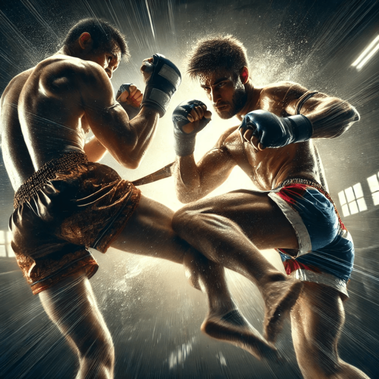 2 Muay Thai fighters with one throwing a low kick and other blocking with his knee / shin - is this dangerous?
