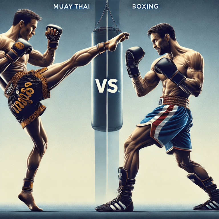 a Muay Thai fighter throwing a kick vs a boxer in his boxer stance.