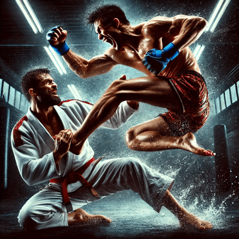 Image showing a BJJ guy vs a muay thai fighter