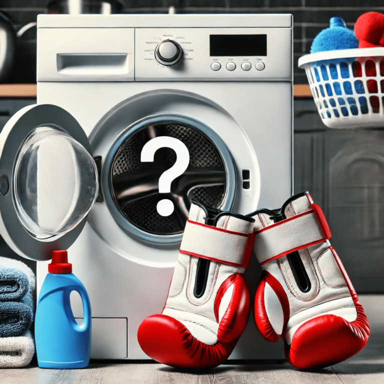 Image showing a washing machine and boxing gloves which answers the question of Can You Put Boxing Gloves in the Washing Machine.