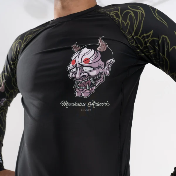 Long sleeve rashguard with Laughing Hannya design by Meerkatsu