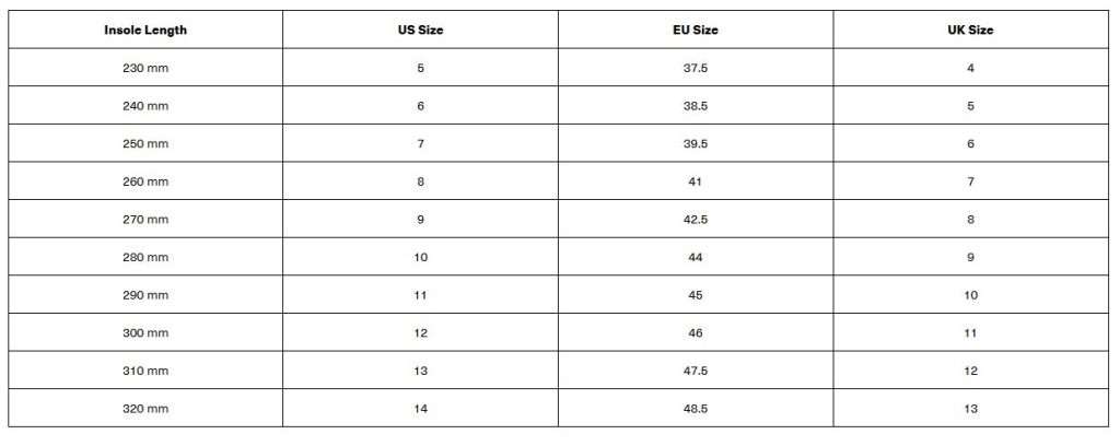 Size chart