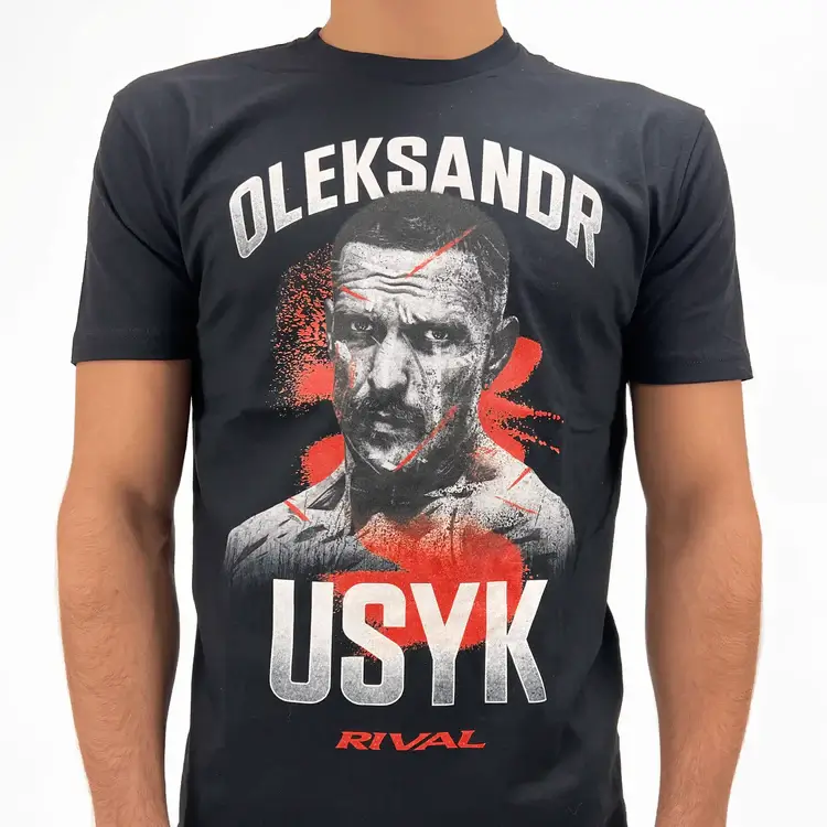 Man wearing a Rival Usyk Graphic Tee