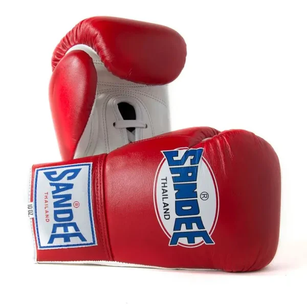 Sandee Authentic Lace Up Pro Fight Boxing Gloves Red 3 Sandee Authentic Lace Up Pro Fight Boxing Gloves in professional setting