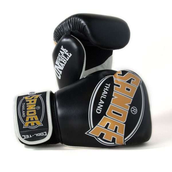 Sandee Cool Tec Boxing Gloves 3 Tone Velcro Black Gold White 3 Sandee Cool-Tec Boxing Gloves 3-Tone Velcro - Black/Gold/White in Black/Gold/White — back view