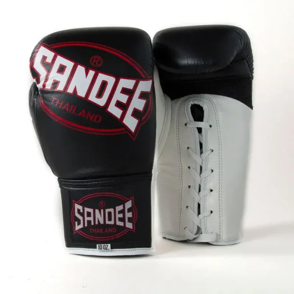 Sandee Cool-Tec Lace Up Pro Fight Boxing Gloves Sandee Cool-Tec Lace Up Pro Fight Boxing Gloves in Black/White/Red - product image