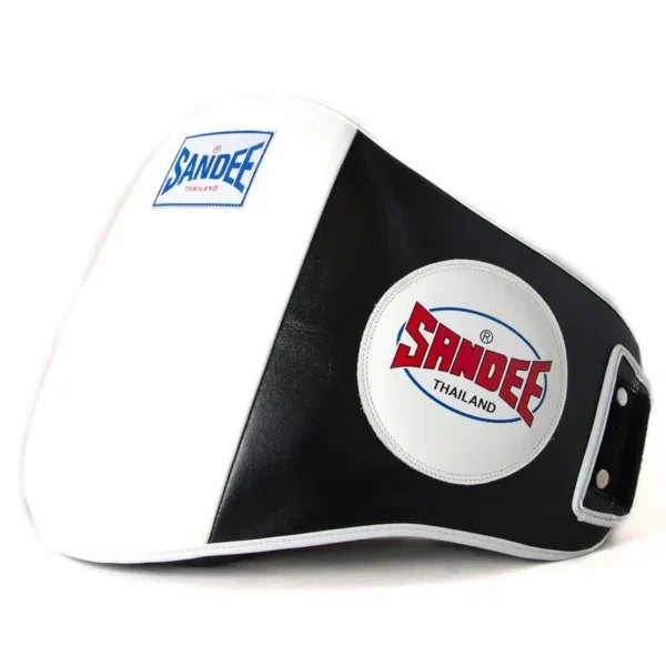 Close up view of Sandee Velcro Leather Belly Pad in black