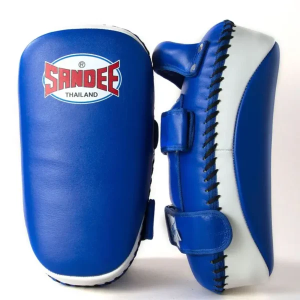 Pair of Sandee Curved Thai Kick Pads in action
