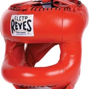 Boxing athlete wearing a Cleto Reyes Headguard with Round Face Bar