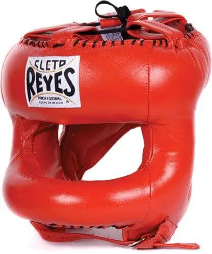 Boxing athlete wearing a Cleto Reyes Headguard with Round Face Bar