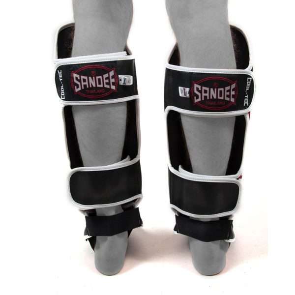 Sandee Kids Cool-Tec Boot Shin Guards - Black/White/Red in Black/White/Red — three‑quarter angle
