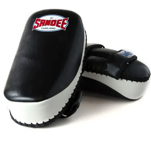 Sandee Curved Thai Kick Pads Black White 1 Sandee Curved Thai Kick Pads in action