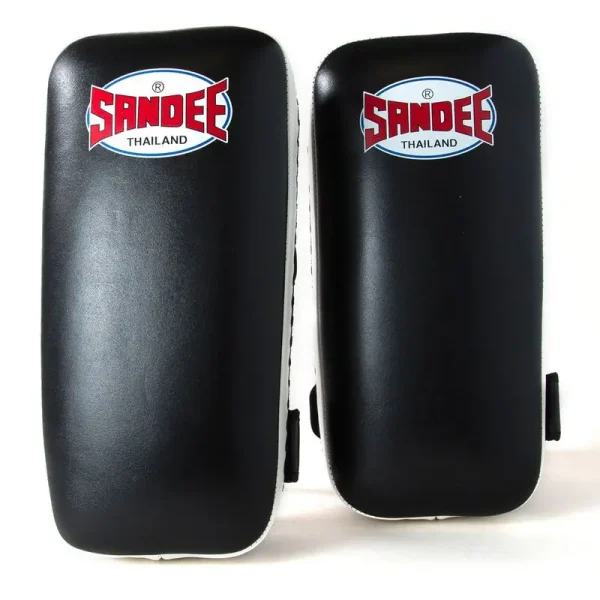 Sandee Extra Thick Flat Thai Kick Pads Black White 2 Pair of Sandee Extra Thick Flat Thai Kick Pads in action