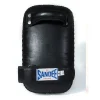 Sandee Extra Thick Flat Thai Small Kick Pads Black White 2 Equipped martial artist with Sandee Extra Thick Flat Thai Small Kick Pads
