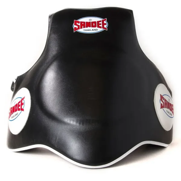 Sandee Full Body Pad Black White 2 Woman wearing a Sandee Full Body Pad for martial arts training.