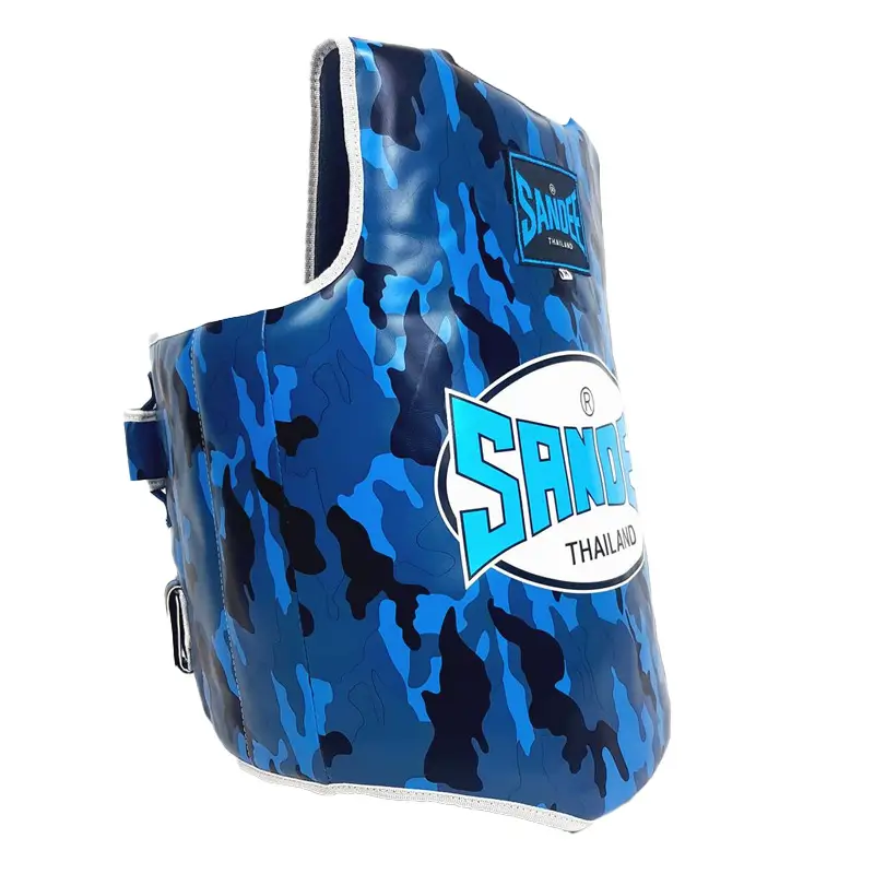 Child in martial arts outfit wearing Sandee Kids Camo Body Shield