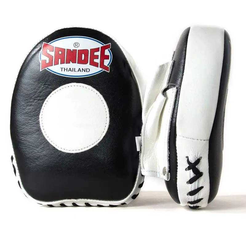 A pair of Sandee Mini Focus Mitts used for boxing training