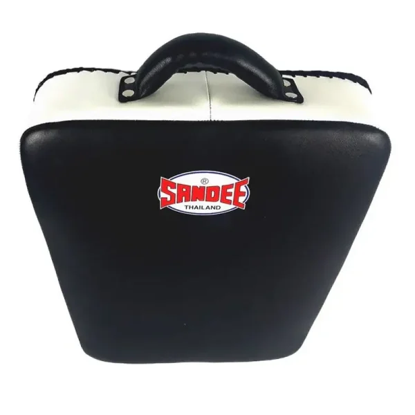 Sandee Suitcase Low Kick Pad Black 2 Sandee Suitcase Low Kick Pad in an indoor setting